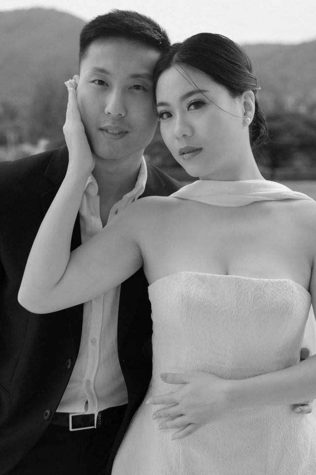 A black-and-white close-up portrait of Mauric and Nadya